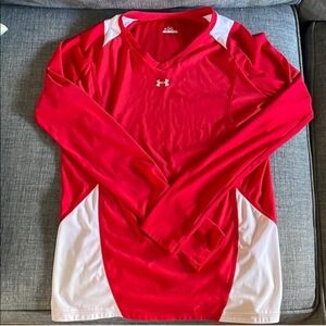 Under Armour Red and White Long Sleeve Tee